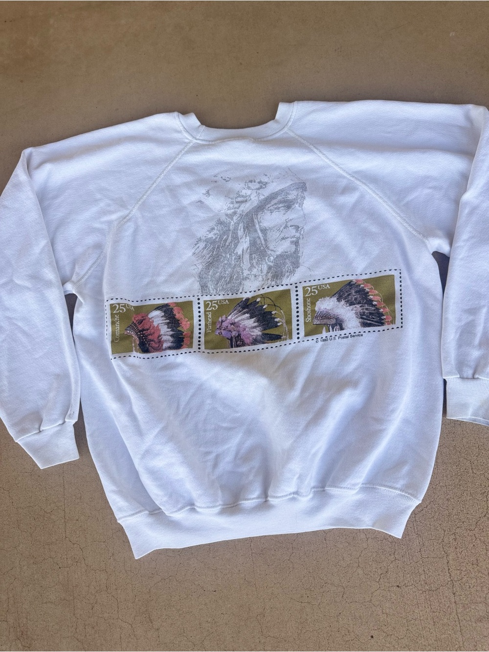 Vintage 1990 USPS Native American Headdresses Stamp Sweatshirt Size XL
